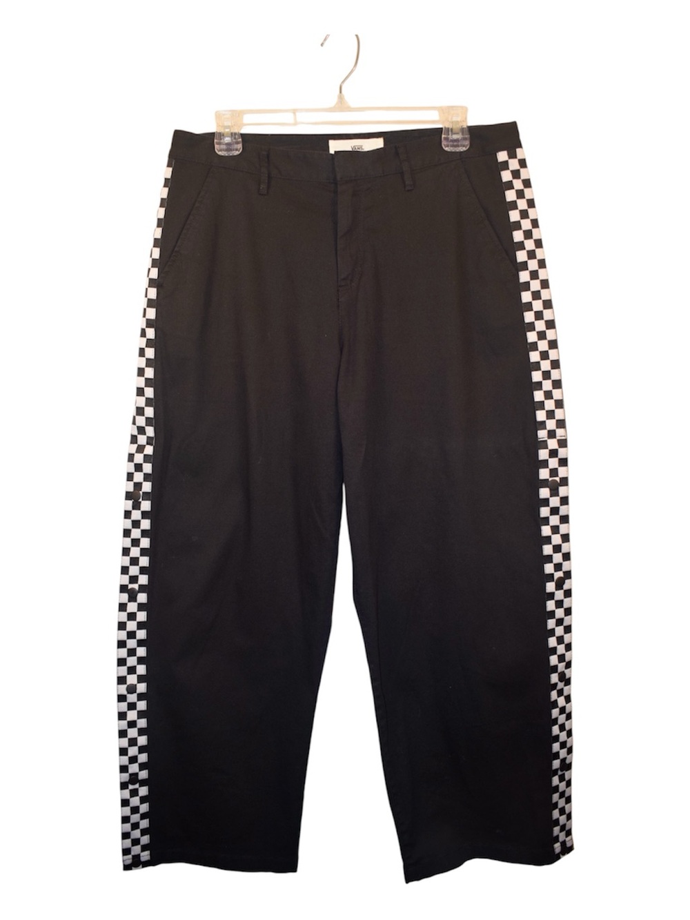 Vans Black Chino Pants with Black-and-White Checker Side Stripe